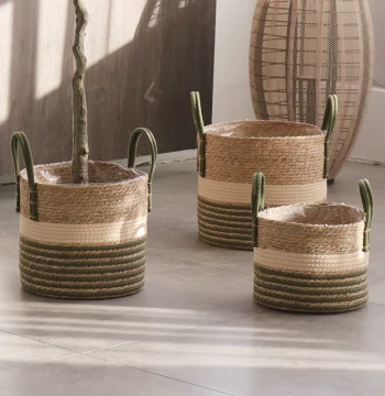 Rattan Woven Flower Basket Grass Woven Handmade Flower Pot Wabi-Sabi Style Living Room Balcony Green Plant Pot Decorative Planter Cover