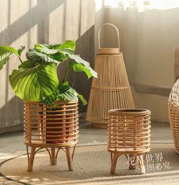 Nordic Style Rattan Floor Plant Stand, Flower Pot Basket, Home Decor Ornament for Potted Greenery, Synthetic Woven Planter