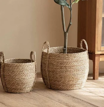 Woven Rattan Flower Pot Basket, Handwoven Grass Planter, Large Decorative Storage Basket for Plants