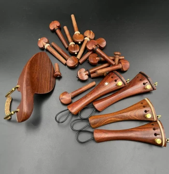Complete Violin Accessory Set - Rosewood Pegs, Tailpiece, Chinrest, and Fine Tuners with Tailgut (4/4)