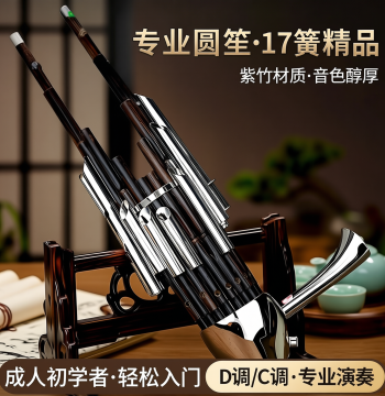 Professional Round Sheng Instrument, 17-Reed Premium Solo Purple Bamboo Sheng for Adults and Beginners, Key of D/C