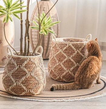 New Woven Flower Basket Large Planter with Green Plant Pot Cover for Living Room, Balcony, Showroom, and Mall Decor