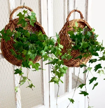 Woven Bamboo Hanging Flower Basket Wall-Mounted Planter for Balcony Rattan Vine Pot