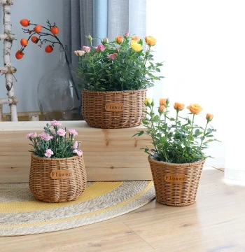 Woven Flower Pot Basket - Handmade Rattan-Style Planter for Indoor/Outdoor