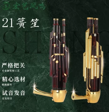 Hongyi Fengming Purple Bamboo Sheng (21-Reed Round/Square), Professional Instrument for Beginners with Case