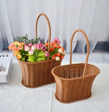 Rattan-Woven Handheld Basket - Small Gift Basket, Flower Shop Arrangement, Living Room Decor, Storage, Photo Prop, Party Favor