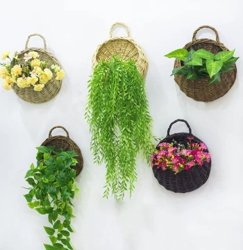 Wall-Mounted Woven Willow Flower Basket, Planter, and Hanging Vase with Free Shipping