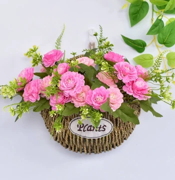 Woven Rattan Wall-Hanging Flower Basket Set - Creative Decorative Planter with Artificial Flowers