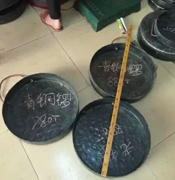 Antique Bronze Gong, Traditional Copper Gong, Lion Dance Gong, High-Rim Flat-Bottom Resonant Bronze Gong, Folk Percussion Instrument