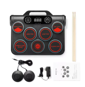 WERSI Electronic Desktop Drum DTX, Portable Game Drum Kit with Built-in Lithium Battery and Velocity Sensing