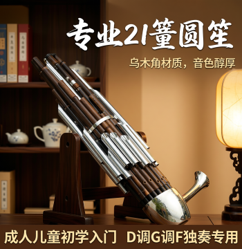 Professional 21-Reed Round Sheng with Ebony Corners, Suitable for Adults and Children Beginners, Keys D/G/F, Solo Sheng with Case