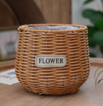 Rattan-Woven Planter Basket – Handcrafted Rustic Flower Pot for Pothos, Succulents, Orchids, and Home Decor