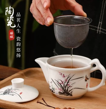 Ceramic Teapot Blue and White Porcelain Side-Handle Kung Fu Tea Set Small Chinese Filtered Brewing Pot