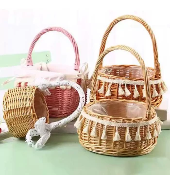 Handwoven Flower Basket, Rattan and Willow Weave, Fresh Flower Arrangement, Gift for Weddings, Flower Girl Photography, Princess Picnic Basket