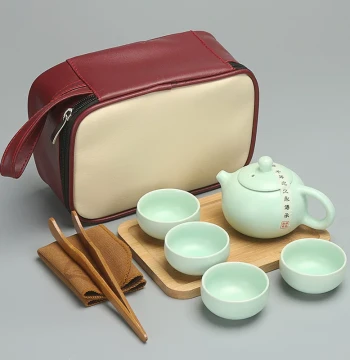 Ceramic Ding Kiln Travel Kung Fu Tea Set, Quick Cup with Storage Bag, Customizable LOGO for Corporate Event Gifts