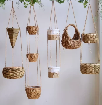 Handwoven Hanging Grass Basket - Rustic Wall-Mounted Planter for Succulents & Greenery, Multi-Layer Willow Art Design