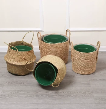 Nordic Style Woven Grass Flower Pot Basket - Rattan Handheld Planter for Monstera and Bird of Paradise Indoor Decor