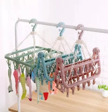 32 Clips Foldable Clothes Hanger, 360 Degree Rotation Socks