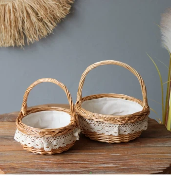 Pastoral Willow Woven Handheld Flower Basket Waterproof Lining Fruit Basket Storage Basket Florist Arrangement Basket Gift Basket