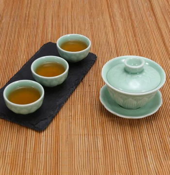 Ceramic Tea Set - Teapot, Cups, and Gaiwan for Home or Office Use, Handcrafted Celadon