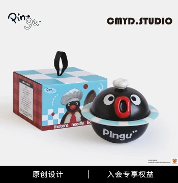 CMYD·Pingu Swimming Ring Instant Noodle Bowl Penguin Ceramic Lidded Rice Bowl Student Home Tableware Birthday Gift