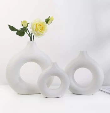 Nordic Creative Geometric Ceramic Vase in Black and White for Tabletop Decoration