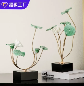 New Chinese Style Light Luxury Ceramic Lotus Leaf Ornament, High-End Creative Home Decor for Living Room, Craft Factory Direct