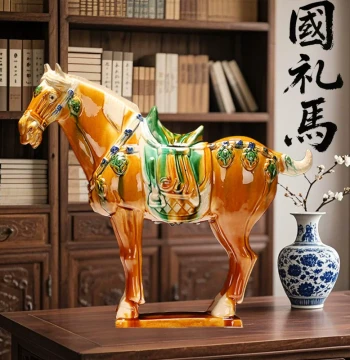 Tang Sancai Ceramic Horse Figurine - Year of the Horse Decor, State Gift Craft, Living Room Ornament (Six Steeds)