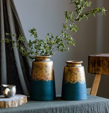 Juhan Coarse Pottery Vase Ornament Succulent Planter Living Room New Chinese Style Flower Arrangement Dried Flowers Retro Earthenware Jar Handmade Special Offer
