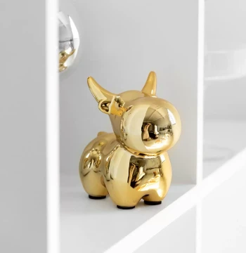 Nordic Gold Ceramic Ox Figurine, Cute Zodiac Ox, Entryway Desktop Decoration, Creative Gift