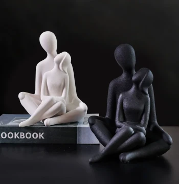 Minimalist Abstract Art Ceramic Figurine, Embracing Couple Statue for Home Decor and Model Room Display