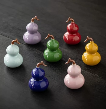 Colorful Ceramic Mini Gourd Ornament for Wealth and Luck - Home Desktop Decor Gift Box for Housewarming
