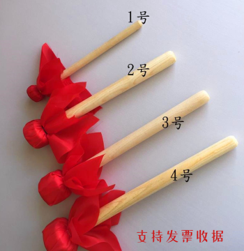 Wooden-Handle Rubber-Head Gong Mallets - Professional Striking Hammers with Red Silk for School Ensembles (Various Sizes)