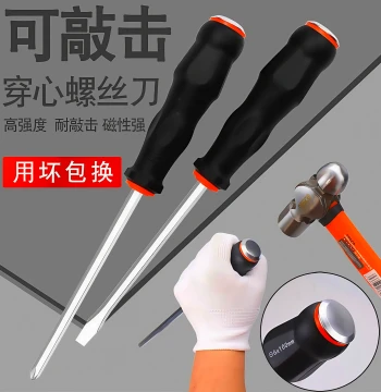 Multi-Function Through-Handle Screwdriver Set with Phillips and Flathead Bits, Hammer-Resistant Ultra-Hard Flat Blade Driver