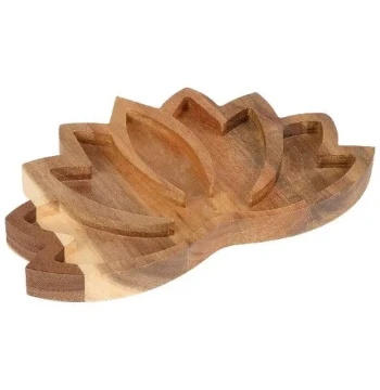 Crystal Display Tray Wood Lotus-Shaped Crystal Holder