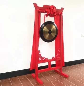 Double Gong Set with Stand, Full Set 40cm Gong 50cm 36cm Black-Edge Copper Gong Festive Drum and Gong with Mallet, Solid Wood Gong Stand