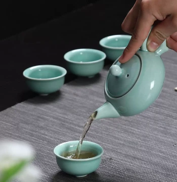 Celadon Fish Cup Kung Fu Tea Set for Business Events, Holiday Gifts, and Real Estate Souvenirs