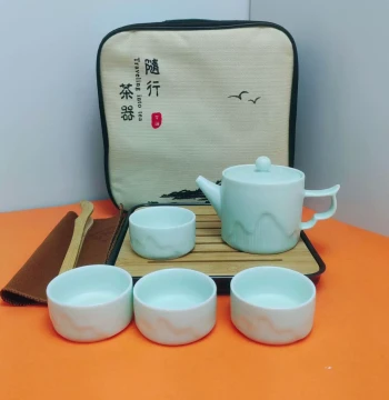 Travel Tea Set - Ceramic Teapot with Four Cups for Office, Business, and Real Estate Gifts