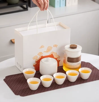 Yuanshan Mutton Fat Porcelain Travel Tea Set Outdoor Premium Celebration Memorial Business Gift Box Bag