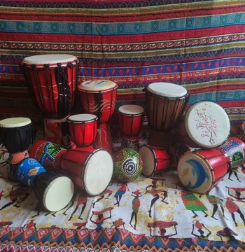 Hand-Painted African Drum DIY Kit - 6-Inch and 4-Inch Small Drums with Painted Drumhead Materials and Goat Skin for Events