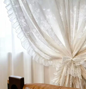 Aowei Window Decor Plain Satin Pleated Matte Wood Edge Side Lace White Black Beige
