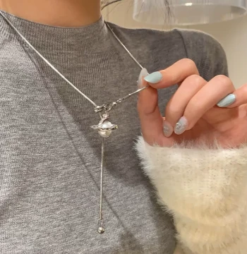 1217 [Outlet Clearance] [New Arrivals] New Pearl Saturn Pendant Premium Feel Pull-Adjustable