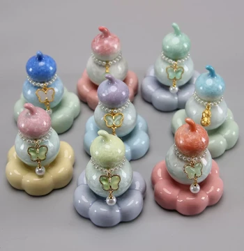 Crystalline Glaze Rotating Gourd Set, Pure Jade Decorative Ornament for Home