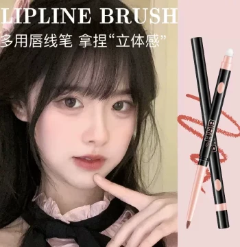 Dual-Ended Lip Liner and Brush 2-in-1, Waterproof, Long-Lasting, Non-Stick Cup, Natural Lip Definition, Nude Lipstick Pen