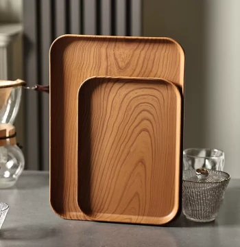 Plastic Wood-Grain Bone Disc Tray, Thickened Rectangular Tea Tray for Home Use