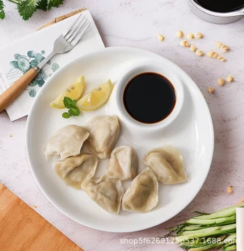 Ceramic Dumpling Serving Plate with Vinegar Dish - Commercial Use for Hotels and Restaurants, Customizable Printing