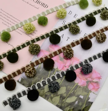 Tianhe Lace New Trending Xucun Sample Curtain Accessory, Black Premium Pinecone Pompon Fringe Decoration