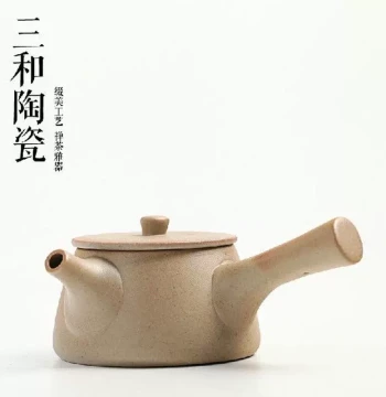 Chinese style crude pottery side pot teapot Japanese kung