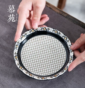 Muyuan Bulgari-Pattern Silver-Gilt Tea Tray, Ceramic Round Storage Plate with Tortoise Shell Pattern, Premium Gift for Elders and Birthday Banquets