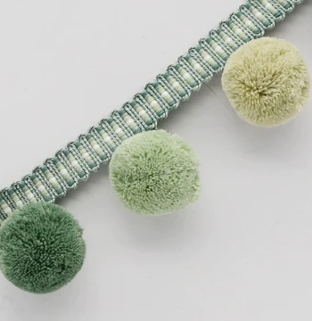 Tianhe New Lace Curtain with Pom-Pom and Bead Trim, Green Edge Decoration, Sold by the Meter with Custom Cutting Direct from Manufacturer